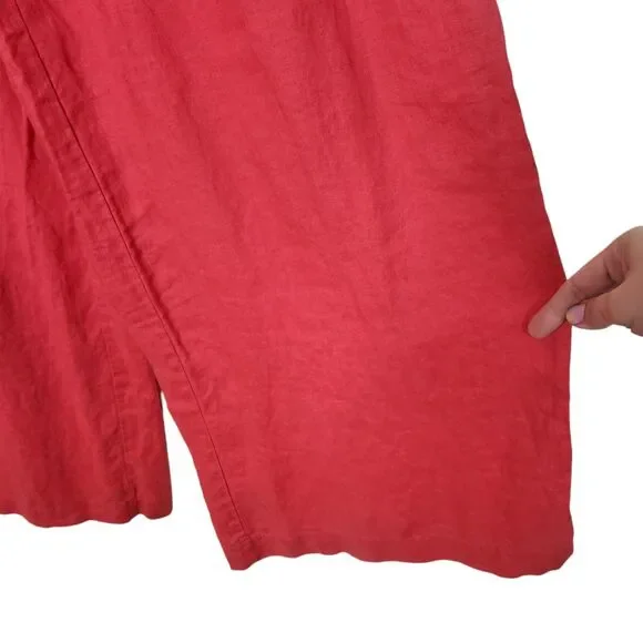 BODEN Pants Womens 6 Long 6L Red Linen Shirred Waist Trousers Wide Leg Pull On - Picture 4 of 9